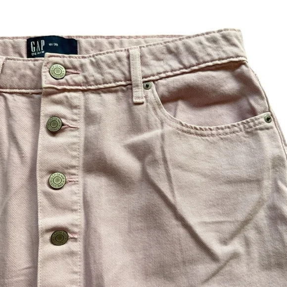 GAP Denim Lilac Pink Button Front Midi Skirt Sz 10 High Rise A-Line Cotton Y2K - Picture 4 of 7